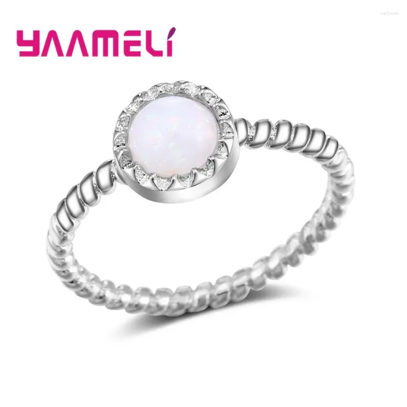 Anneaux de cluster élégant rond coupe opale bague mode blanc cz bijoux de mariage 925 en argent sterling promesse de fiançailles pour femme