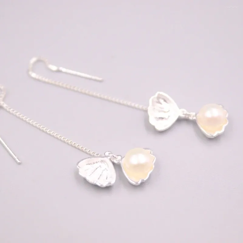 Boucles d'oreilles pendantes faites à la main en argent Sterling S925 véritable, goutte de perle, coquille de Zircon, personnalité, ligne ethnique bohème