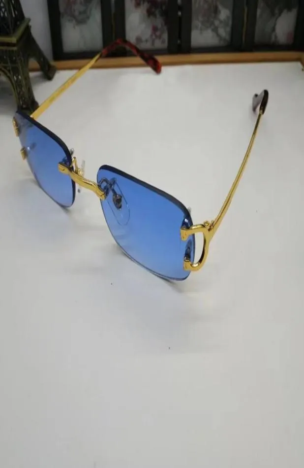 Occhiali da sole ovali vintage senza montatura GoldBlue Lens C Occhiali sportivi Moda Tende da sole Occhiali Montature da vista Occhiali unisex con B8420232