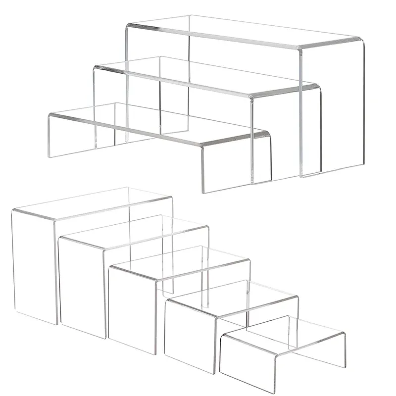 Racks de exibição acrílica risers, vitrine retangular transparente, prateleira de exibição colecionável, suporte de exibição de mesa de varejo para organizar figuras