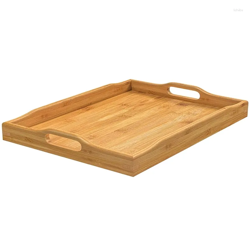 ティートレイハンドル付き竹のサービングトレイ長方形の木製の朝食は、寝室で使用される作業保管を食べるための作品