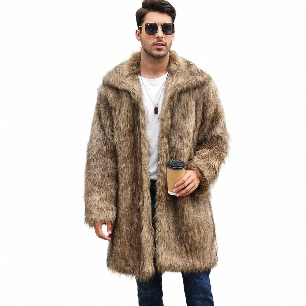 Hommes Fausse Fourrure De Renard Manteau Manteau D'hiver Épais Moelleux Lg Manches Chaud Shaggy Survêtement De Luxe Fourrure Lg Veste Btjas Vestes Hommes G7dJ #