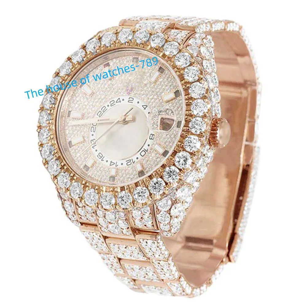 Reloj de lujo Iced Out VVS Moissanite para hombre, reloj mecánico automático chapado en oro de 14k y 18k