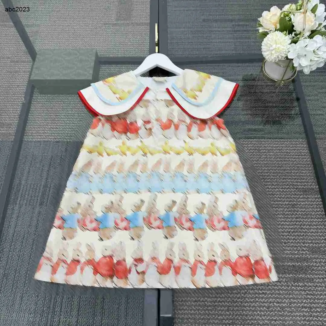 Klassiker Designer Kinder Kleidung Mädchen Kleider Buntes Kaninchenbaby Rock Revers Kragen Kinderkleid Größe 100-150 cm Prinzessin Kleid 24mar