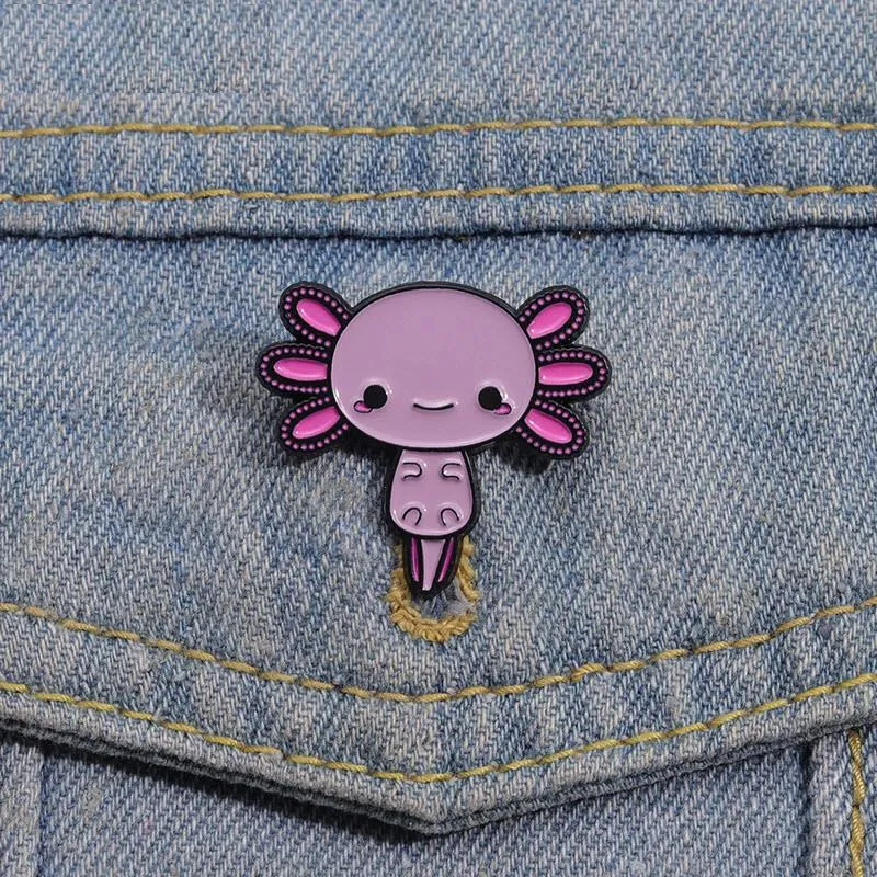 Axolotl Hexagon Enamel Pins Custom Cute Pink Kawaii Animal Brooch