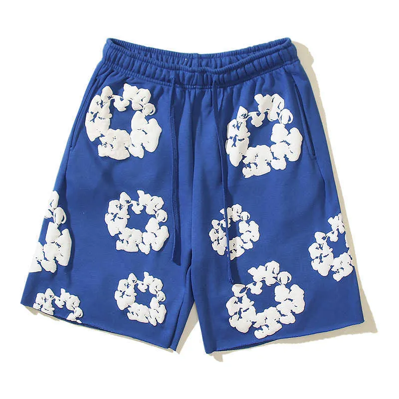 2024 Lente/zomer Amerikaanse High Street katoenen schuim bedrukte heren losse casual splitshorts QHWA