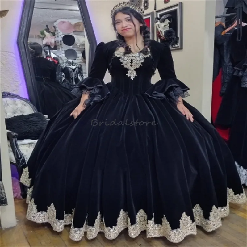 Historical Victorian Black Prom Dresses With Jackets 18th Century Europe Marie Antoinette Costume Medieval Rococo Vampire Evening Gowns Gothic Robe De Mariage