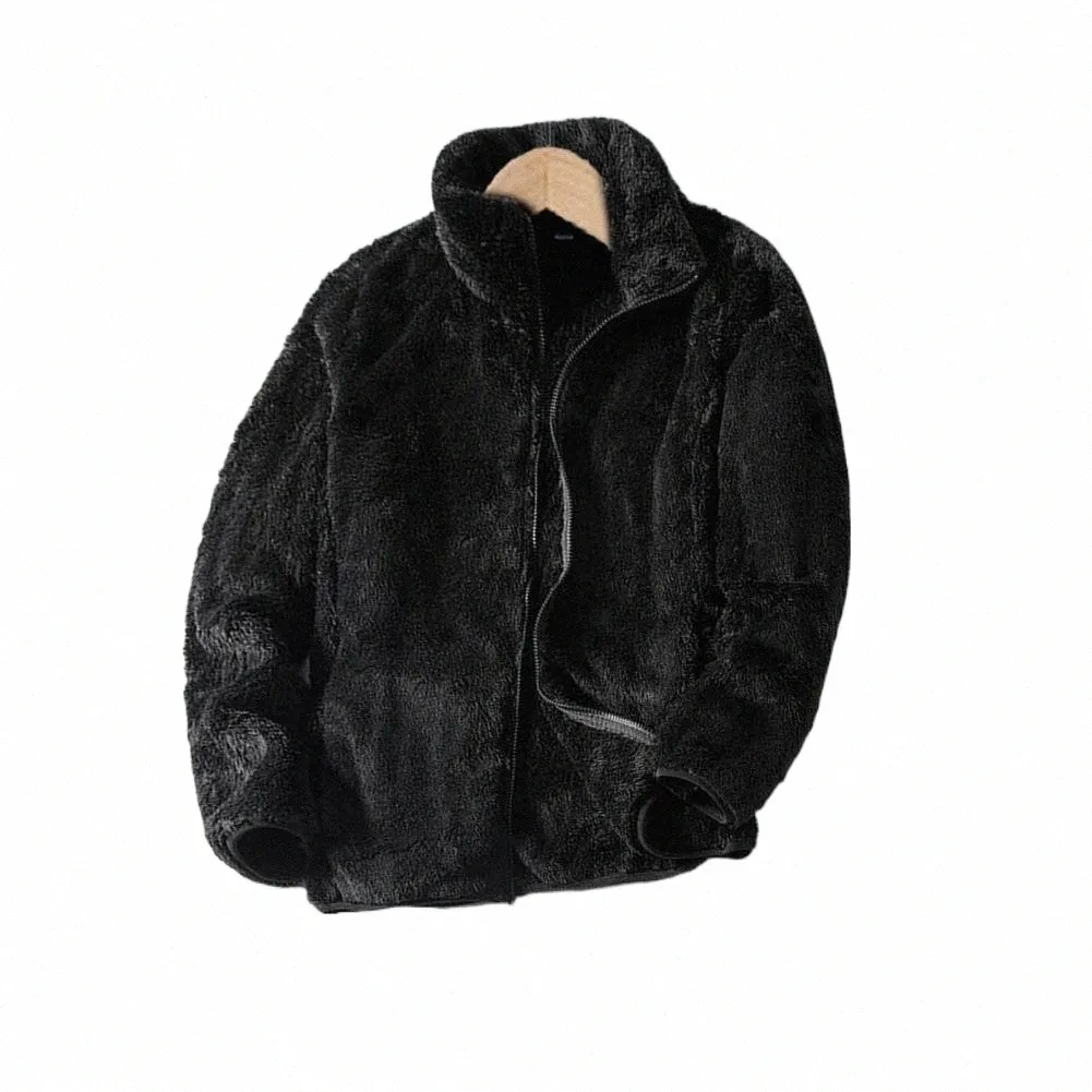 Plush Cardigan Coat Streetwear Plush Coat Dubbelsidig faux pälsjacka för kvinnliga män med stativhjuls blixtlås Skacket förtjockad N5B1#