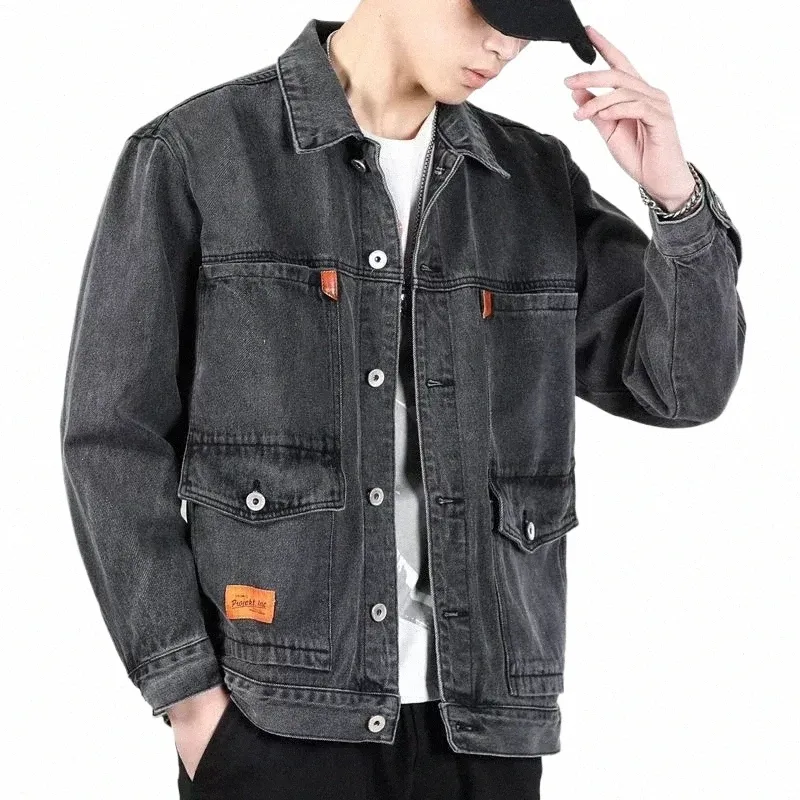 jeans manteau pour hommes cargo gris japonais denim vestes homme larges épaules vêtements une pièce à faible coût vêtements de sortie d'hiver grande taille s1kw #