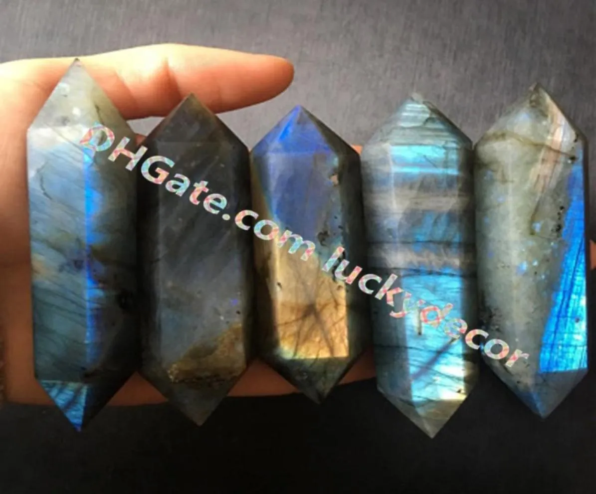 Polerowany labradoryt podwójnie zakończony leczenie różdżka fasetowany naturalny labradoryt Crystal Flash Magical Mineral Reiki Metaphys6835946