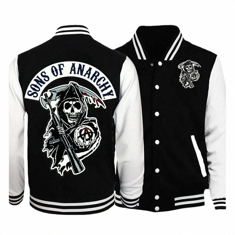 2024 Ss of Anarchy Baseball Jas Jas Hoodie Mannen Vrouwen Print Sport Honkbal Uniformen Motorfietsen Jassen Vest Kleding Top G7wQ #