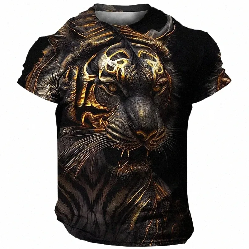 överdimensionerad herr t-shirt 3d tiger tryck tees toppar sommar casual mens djur mönster t shirt streetwear snabb torr fi kläder m7on#