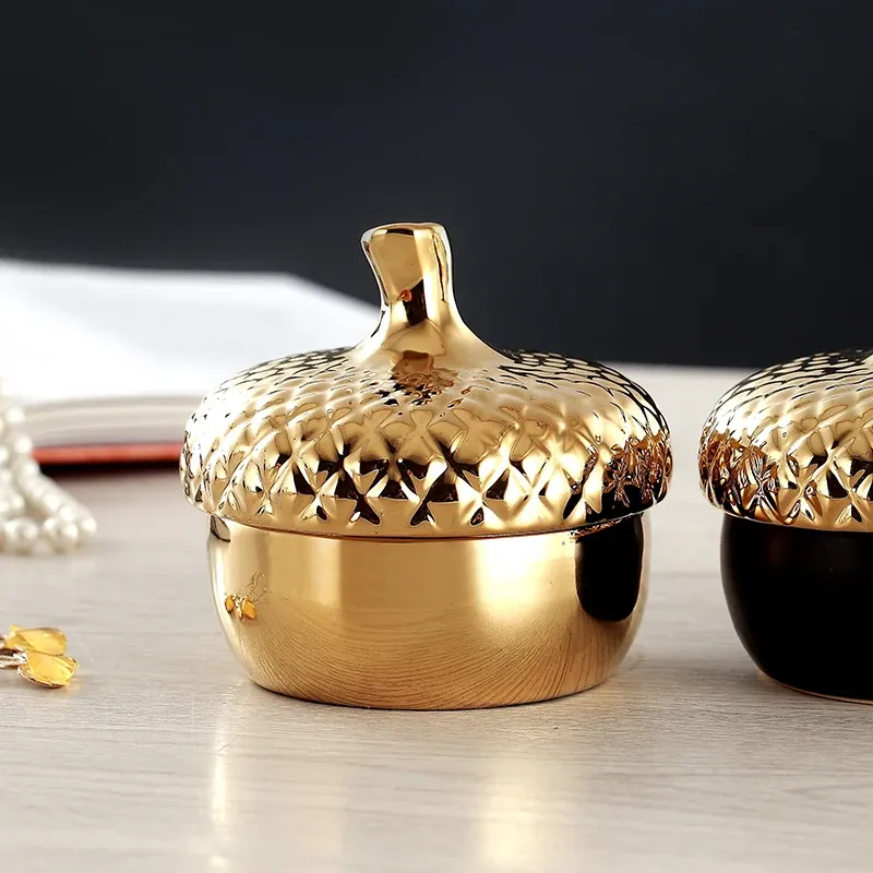 Słoiki Złote ceramiczne magazynowanie uszczelniające słoik sinka nakrętka dekoracje do przechowywania biżuterii pudełko pudełko cukier