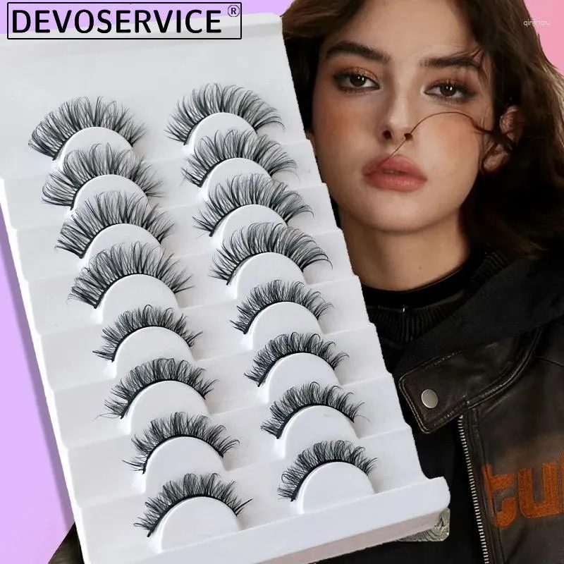 Falska ögonfransar DevoService 8 Par Combination Eyelash 3D Mink Thick DD Curl Lashes Strip Extension Makeup Wholesale