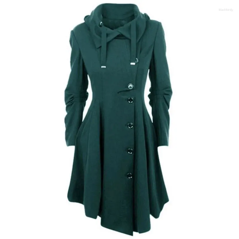 Women's Trench Coats 7XL Pea Coat Long Fleece Jacket Gothic Winter Punk Collar Peacoat Outwear Slim Hood Dress