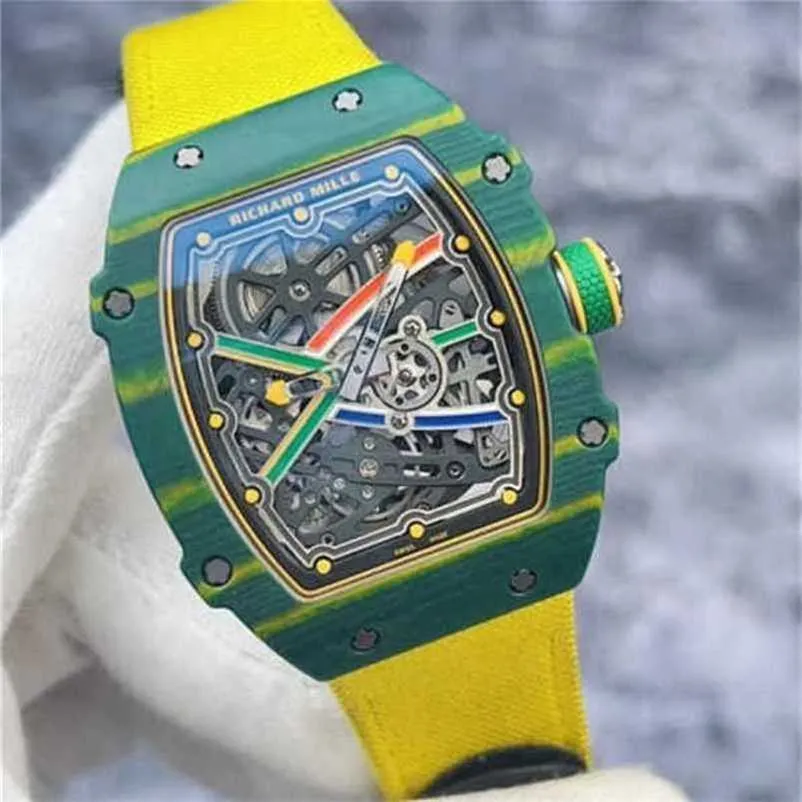 Richasmiers Watch YS Top Clone Factory Watch Carbon Carbon Tomatic Tomatic Rist RM -Wristwatches RM6702 Green Red Blue Track NTPT