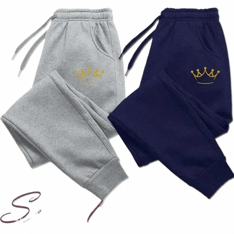 Gold Crown Printed Męskie spodnie jesienne i zimowe polarowe preski Fi sznurki swobodne męskie spodnie joggingowe spodnie sportowe y1wi#
