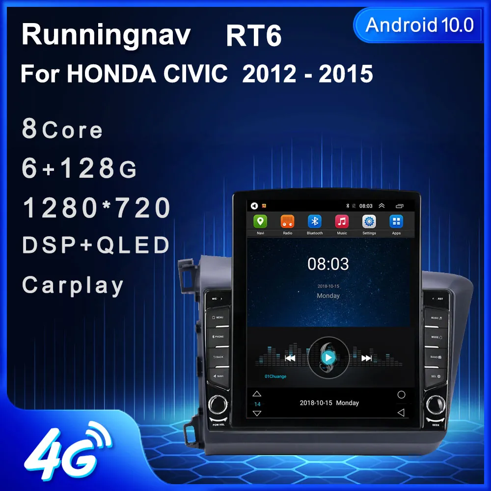 9.7 "nouveau Android pour Honda CIVIC 2012-2016 Tesla Type voiture DVD Radio multimédia lecteur vidéo Navigation GPS RDS pas de Dvd CarPlay Android Auto commande au volant