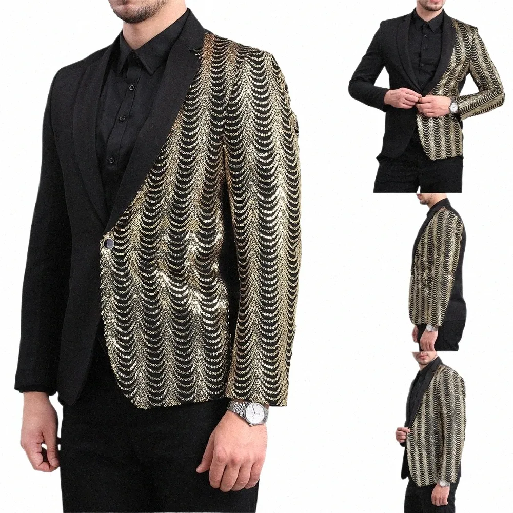 Nyårsparti Christamas Male Suit Slim Fit Men Luxury Jacket Wedding Costume Shiny Suit Host Nightclub DJ Stu Photo W7JQ#