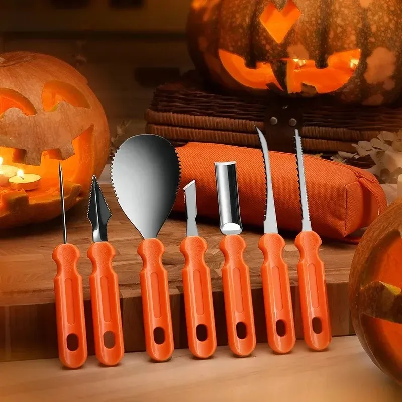 2024 7 stücke Kürbis Carving Kit Werkzeuge Halloween Kürbis Carving Werkzeug Set Schablonen Kürbis Schneiden Liefert Gravur Küche Schneiden