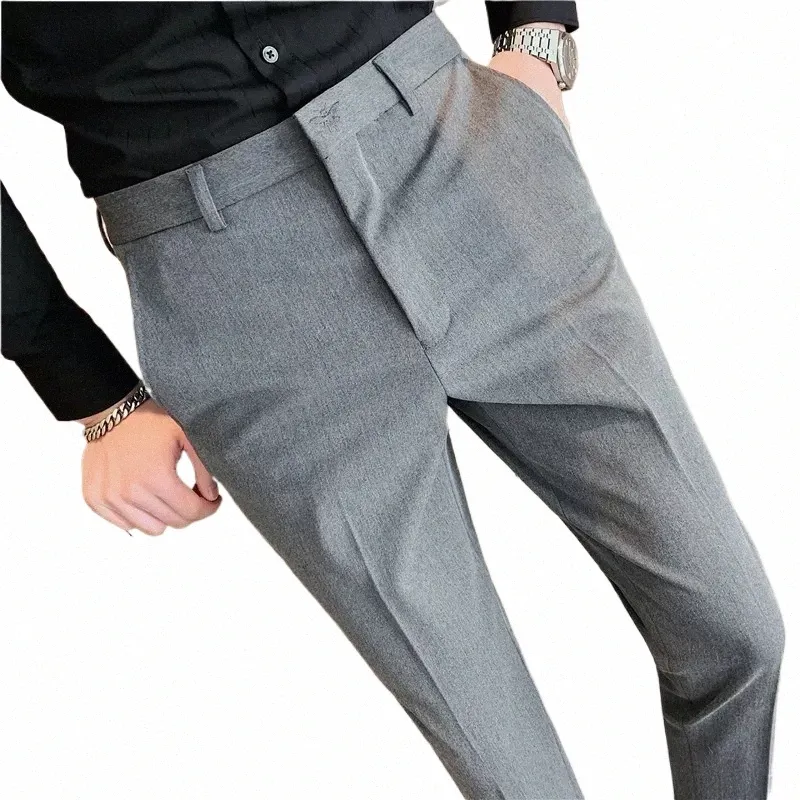 Hommes Solid Boutique Costumes Pantalons Mâle Vêtements De Cérémonie De Mariage Dr Pantalon Qualité Hommes Style Britannique Busin Costume Décontracté Pantalon 42 O1EE #