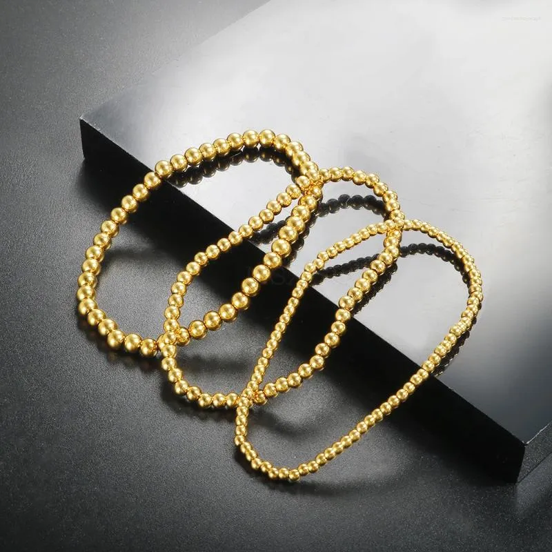 Strand moda simples aço inoxidável para mulher artesanal 3/4/5mm bola lisa pulseira elástica jóias 2024