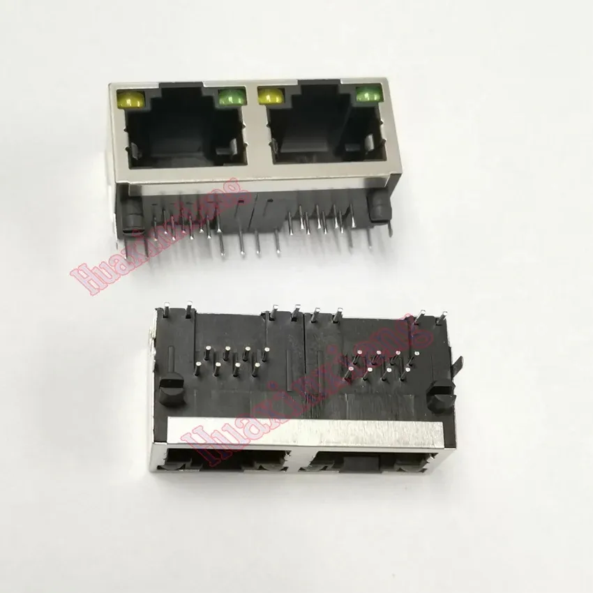 20st/Lot Two Ports RJ45 8P8C Female Jack/Socket Connector 1*2 Steel Shield Network Modular With LED Without Scrapnel