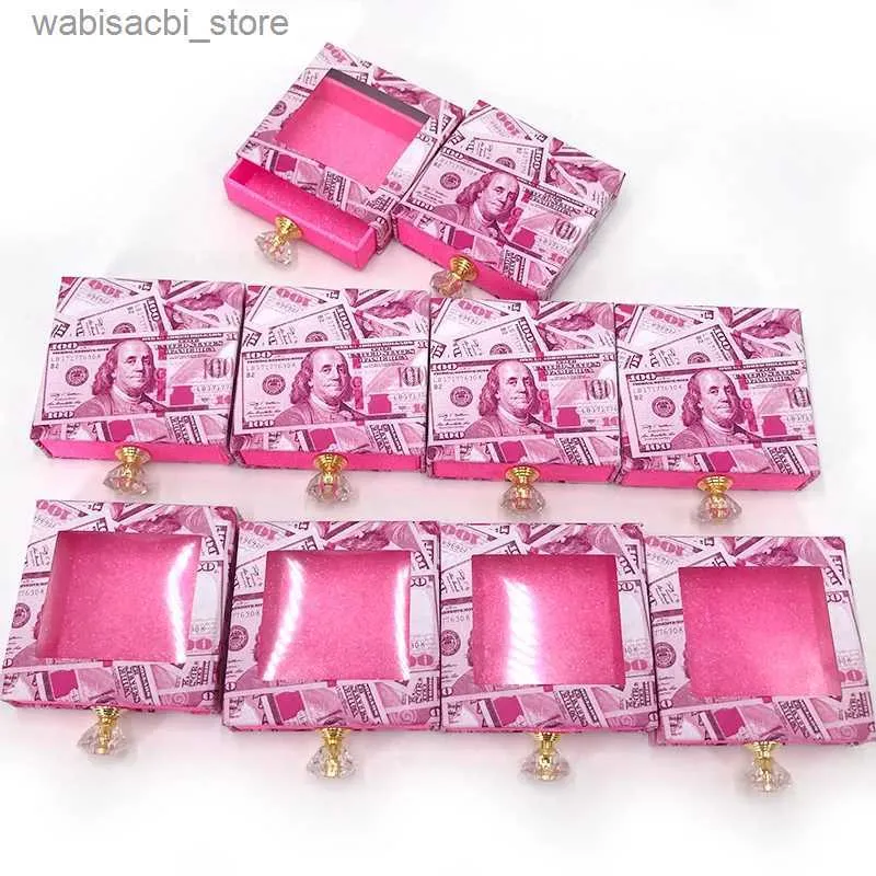 Valse wimpers Groothandel wimperdoosverpakking op maat gemaakte roze USD magnetische vierkante wimperdoos met transparant dienblad24327