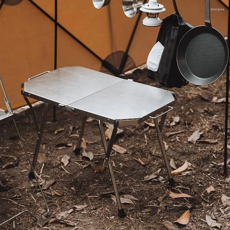 Mobili da campeggio Tavolo da pranzo portatile minimalista Set piccolo in acciaio inossidabile per picnic Barbecue Cucina Escursionismo Campeggio all'aperto Pieghevole