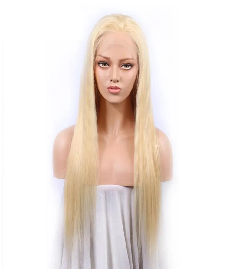 Loira cheia do laço perucas de cabelo humano brasileiro cor do cabelo humano 613 perucas dianteiras do laço reto com cabelo do bebê 4805443