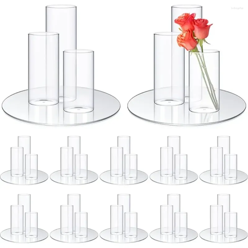 Vases 12 pièces 10 '' plateaux de miroir en verre rond et 36 pièces maîtresses de cylindre de hauteur différente fret gratuit Vase décor de chambre