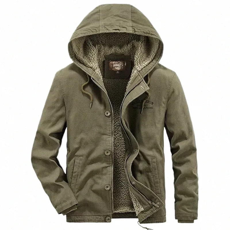 men's Denim Jacket Casual Winter Pure Cott Military Jacket Thicken Hooded Cargo Coat Parkas Men Streetwear jaqueta masculina Q84C#