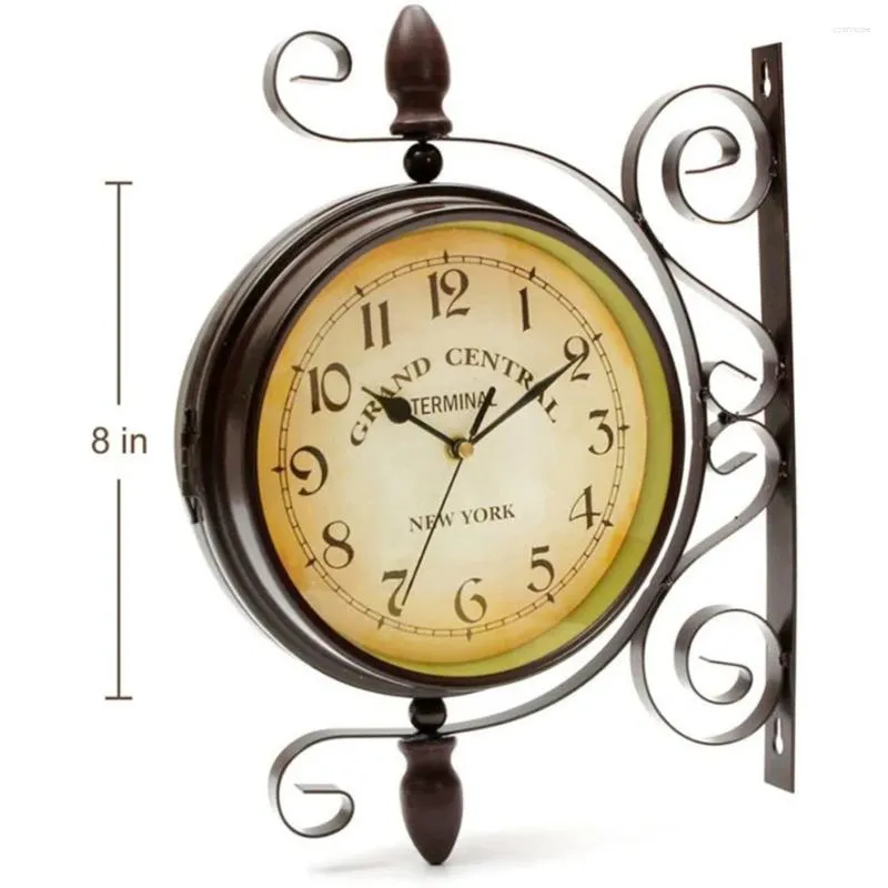 Настенные часы Винтажные вдохновенные двойные часы кованые железные поезды Гранд Стиль Стиль Стиль Пястое и влажное покрытие