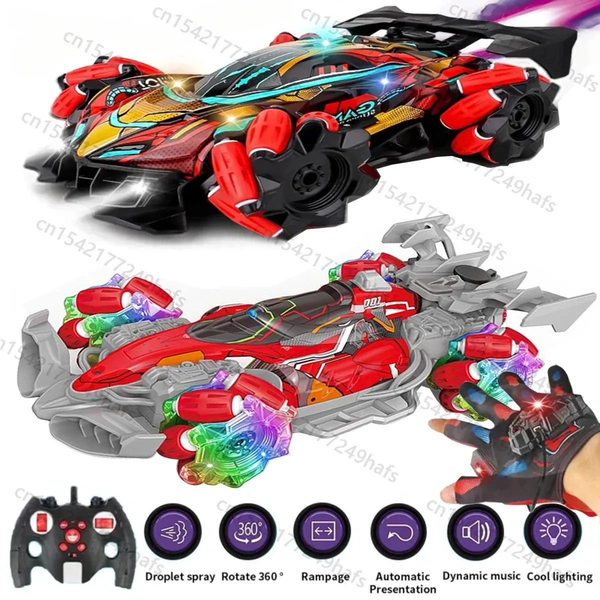 F2 RC Drift Car with Music LED -lampor 2.4G Glove Gest Radio Remote Control Spray Stunt Car 4WD Electric Children Toys 240305