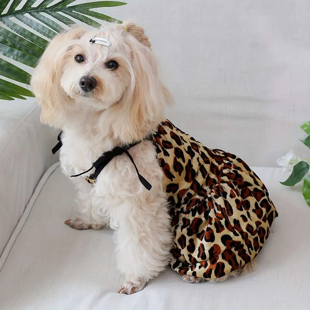 Leopard Print Dog Dress, Lace-up Cake Dress for Small Dogs, Retro
