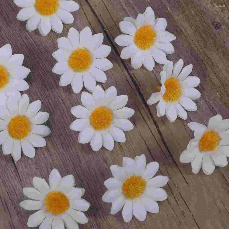 Fleurs décoratives 100 pièces/ensemble têtes de marguerite Gerbera artificielles pour décoration de fête de mariage bricolage fausse fleur accessoires pour la maison (blanc)