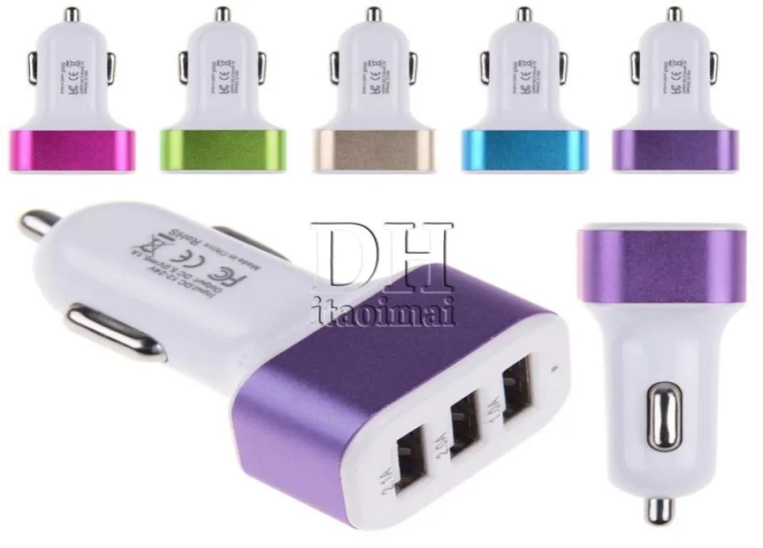 3 USB Ports Araç Şarj Cihazı Metal Yüzük 5V 51A İPhone 6 için Universal Renkli Adaptör Samsung Note 4 DHL3725357