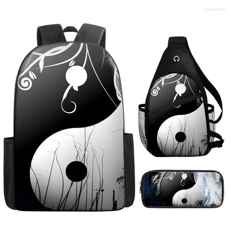 Backpack 3D Printed Yin Yang Tai Chi Crossbody Bag Pen Case 3PCs/Set Studenci Kids Oxford Waterproof Lapht Tabag