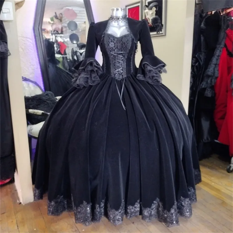 Colonial Georgian Black Prom Dresses Historical Victorian 18th Century Costume Medieval Rococo Renaissance Evening Dress Vampire Gothic Halloween Jacket Party