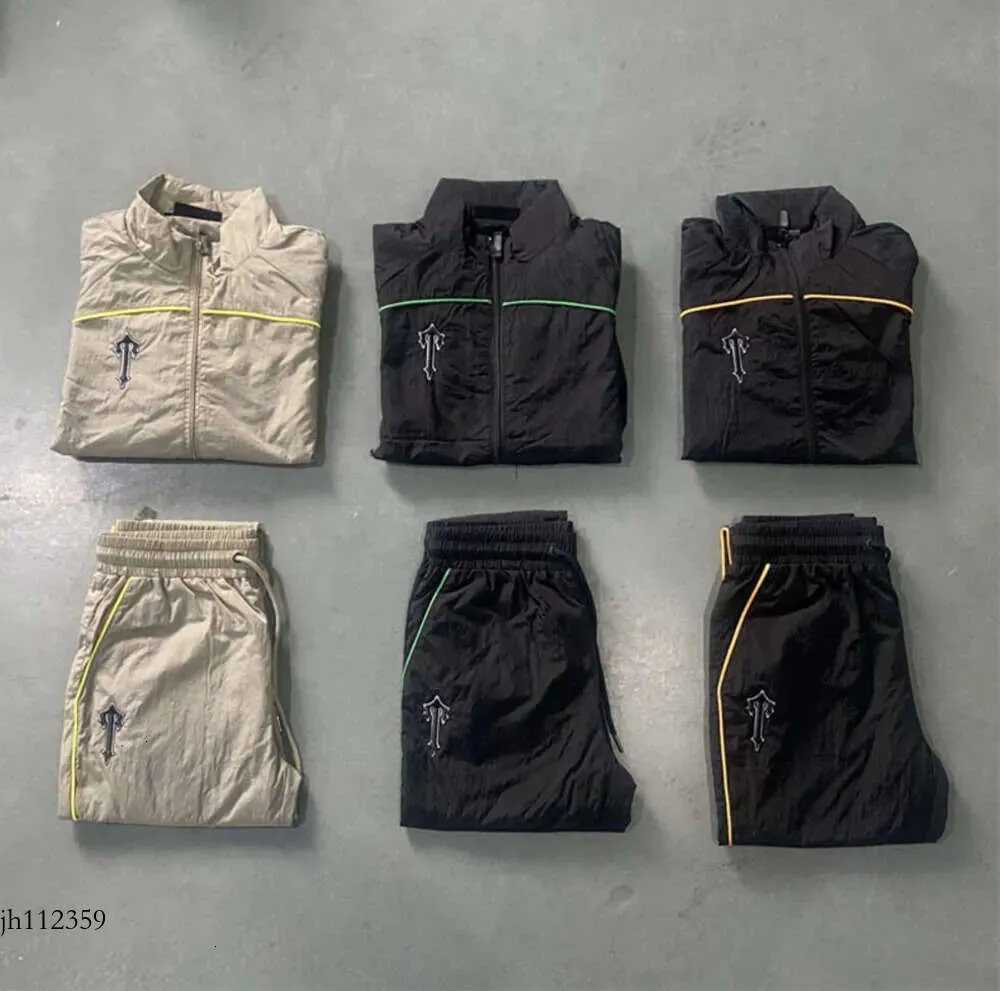 Conjunto de agasalho alta rua masculina moda qualidade bordado sweatshirts jogging terno trapstar jaqueta zíper remendo arqueado atacado 4499ess