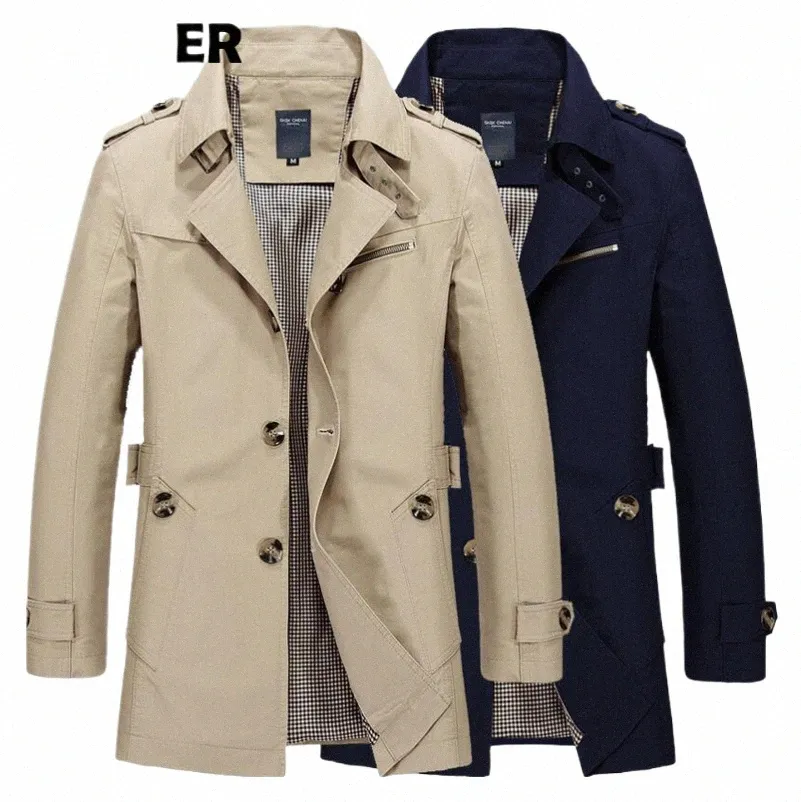 Ny mäns businjacka 2022 FI Autumn Men LG Cott Windbreaker Jackets Overcoat Manlig Casual Winter Trench Outwear Coat J9C7#