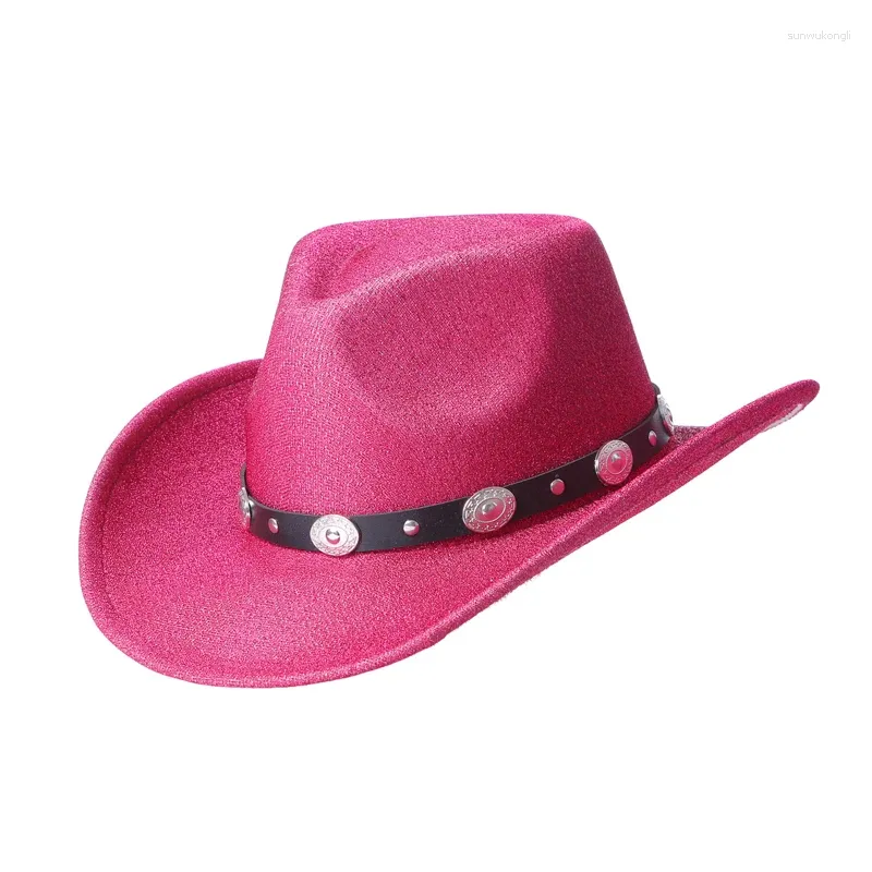 Berretti Edhomenn Cappello da cowboy in feltro alla moda Cappelli da cowgirl occidentali a tesa larga con teschio vintage per la festa