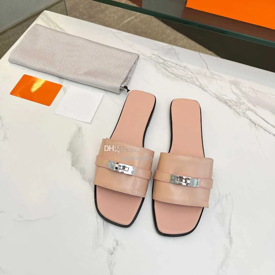 Mulheres verão chinelo slides senhoras chinelos marca designer sandálias de salto plano moda versátil couro casual conforto flip flop tamanho 35-41 a22