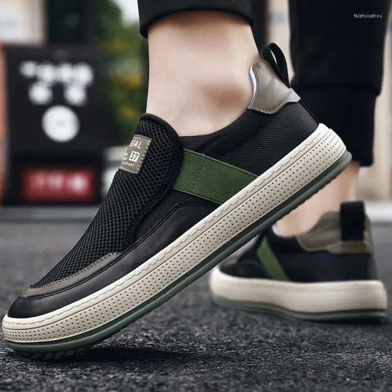Casual Shoes Men's Mesh Sneakers Korean Style Fashion Colorblock Breathable Outside Comfort Slip On Loafers Zapatillas De Hombre