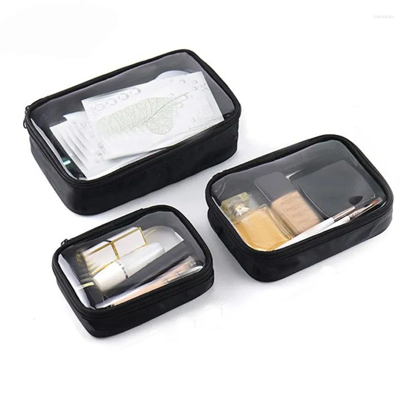 Storage Bags Women Travel Toiletry Wash Bag Case Zipper Make Up Fashion Black PVC Transparent Cosmetic Organizer