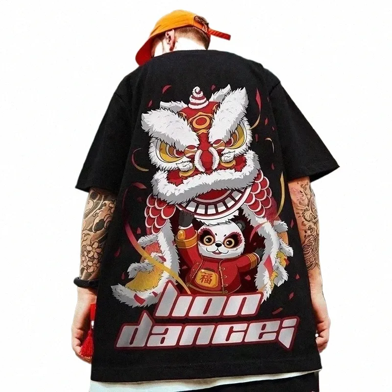 size M-8XL Korean Versi Men's Short Sleeve T-shirt Popular Style Panda Li Dance Printed Oversized Round Neck T-shirt m4EY#