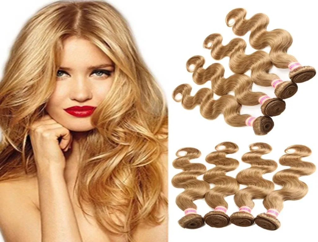 Malaisien indien péruvien vierge cheveux humains paquets brésilien vague de corps cheveux tisse couleur 27 Extensions de cheveux blonds 7844362