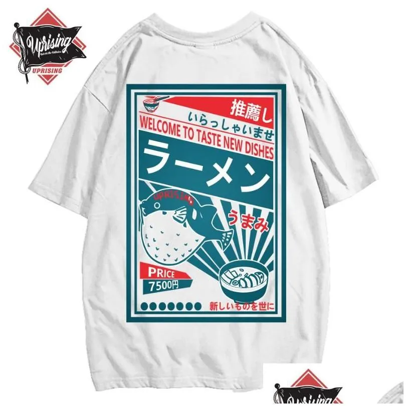 Męskie koszulki japońskie harajuku T-shirt mężczyzn Summer Hip Hop t koszule delphin noodle statek kreskówka streetwear tshirts krótkie rękaw