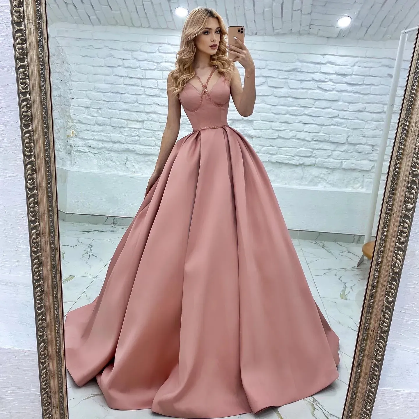 Blush rosa aftonklänningar Bone Bodice A Line Sequins Straps Long Formal Prom Party Dress Zipper Back Designer Dresses For Special Thill