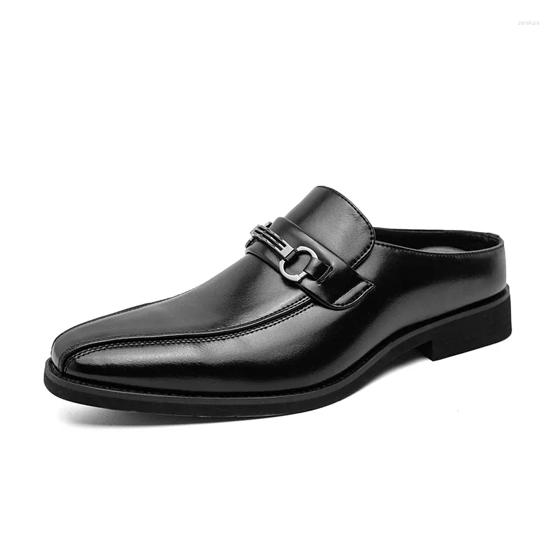 Casual Schuhe Sommer 2024 Business Halbe Für Männliche Schwarz Loafer Hausschuhe Herren Rutschen Keine Slip Leder Männer Wohnungen Slipper maultiere